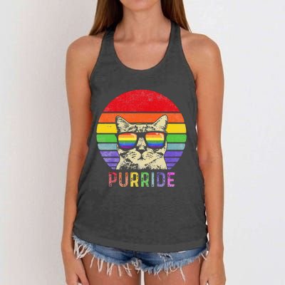 Pride Cat Purride Gay LGBTQ Rainbow Flag Retro Style Women's Knotted Racerback Tank