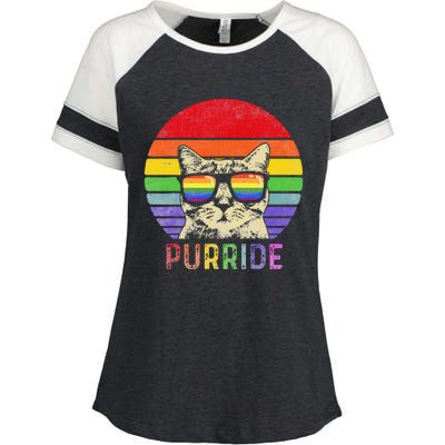 Pride Cat Purride Gay LGBTQ Rainbow Flag Retro Style Enza Ladies Jersey Colorblock Tee