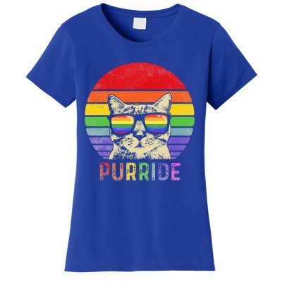 Pride Cat Purride Gay LGBTQ Rainbow Flag Retro Style Women's T-Shirt