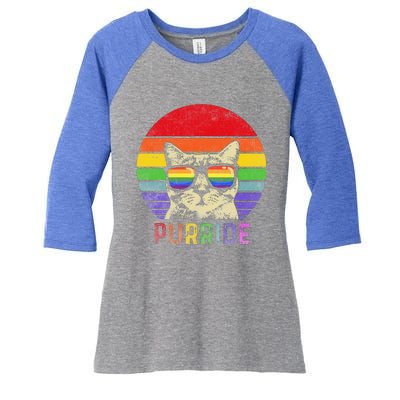 Pride Cat Purride Gay LGBTQ Rainbow Flag Retro Style Women's Tri-Blend 3/4-Sleeve Raglan Shirt