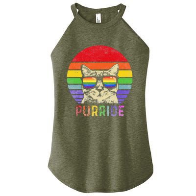 Pride Cat Purride Gay LGBTQ Rainbow Flag Retro Style Women’s Perfect Tri Rocker Tank