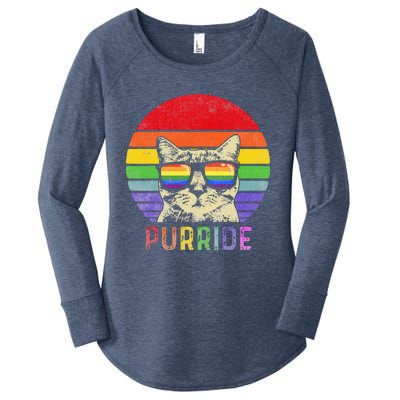 Pride Cat Purride Gay LGBTQ Rainbow Flag Retro Style Women's Perfect Tri Tunic Long Sleeve Shirt