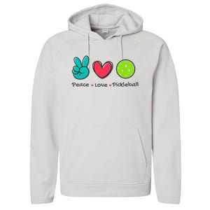 Pickleball Court Play Funny Peace & Love Design Performance Fleece Hoodie