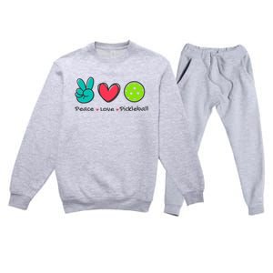 Pickleball Court Play Funny Peace & Love Design Premium Crewneck Sweatsuit Set