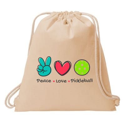Pickleball Court Play Funny Peace & Love Design Drawstring Bag