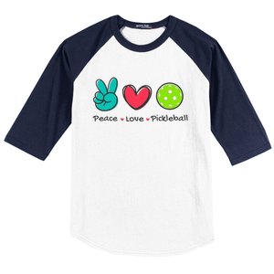 Pickleball Court Play Funny Peace & Love Design Baseball Sleeve Shirt