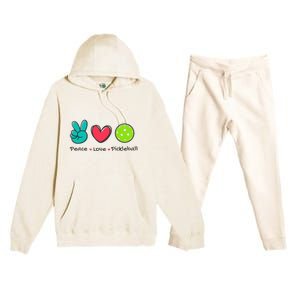 Pickleball Court Play Funny Peace & Love Design Premium Hooded Sweatsuit Set