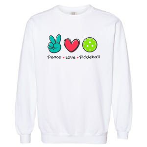 Pickleball Court Play Funny Peace & Love Design Garment-Dyed Sweatshirt