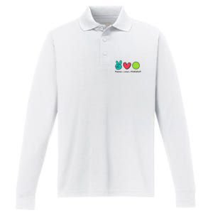 Pickleball Court Play Funny Peace & Love Design Performance Long Sleeve Polo