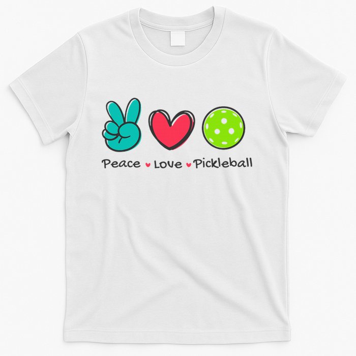 Pickleball Court Play Funny Peace & Love Design T-Shirt