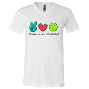 Pickleball Court Play Funny Peace & Love Design V-Neck T-Shirt