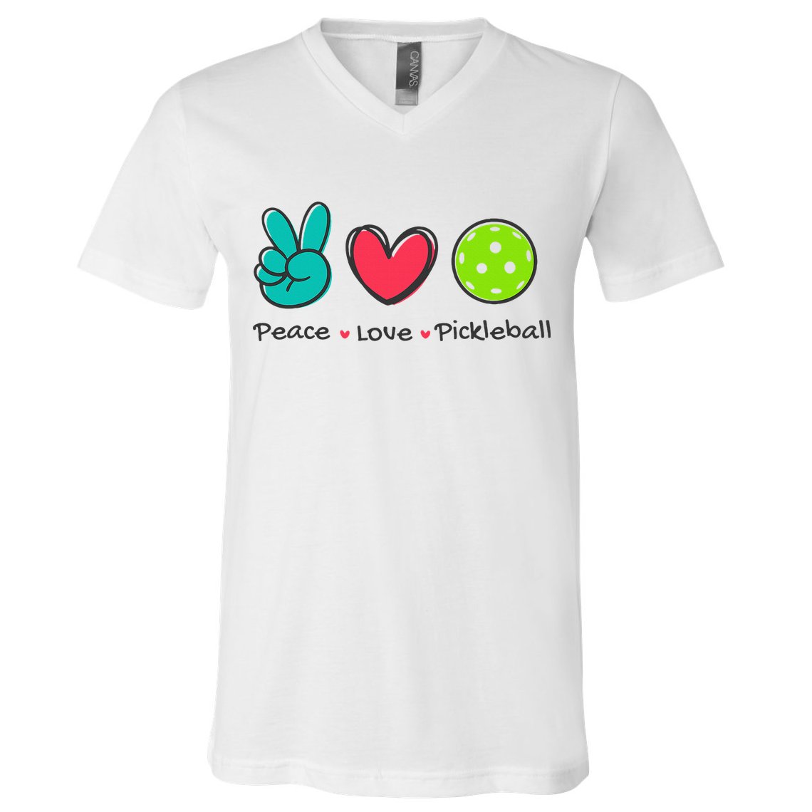Pickleball Court Play Funny Peace & Love Design V-Neck T-Shirt