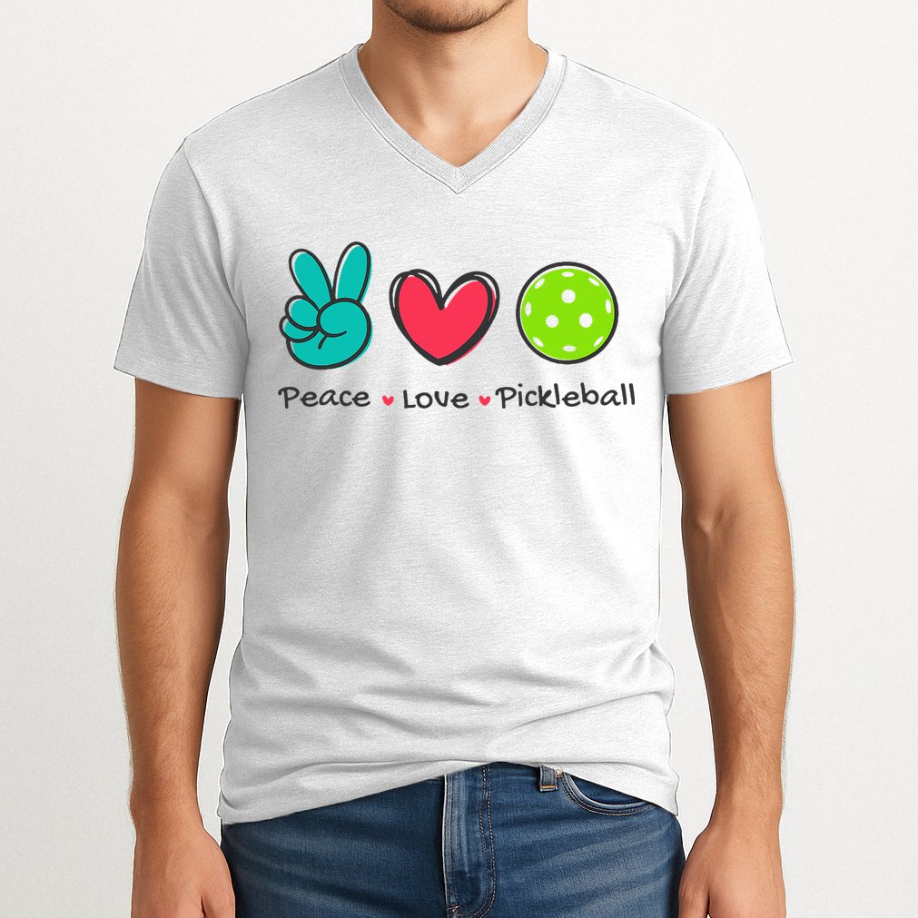 Pickleball Court Play Funny Peace & Love Design V-Neck T-Shirt