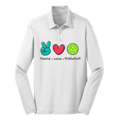 Pickleball Court Play Funny Peace & Love Design Silk Touch Performance Long Sleeve Polo