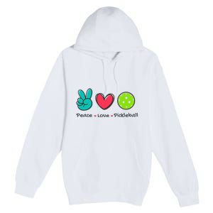 Pickleball Court Play Funny Peace & Love Design Premium Pullover Hoodie