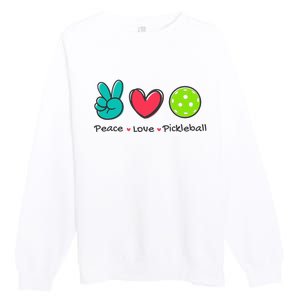 Pickleball Court Play Funny Peace & Love Design Premium Crewneck Sweatshirt