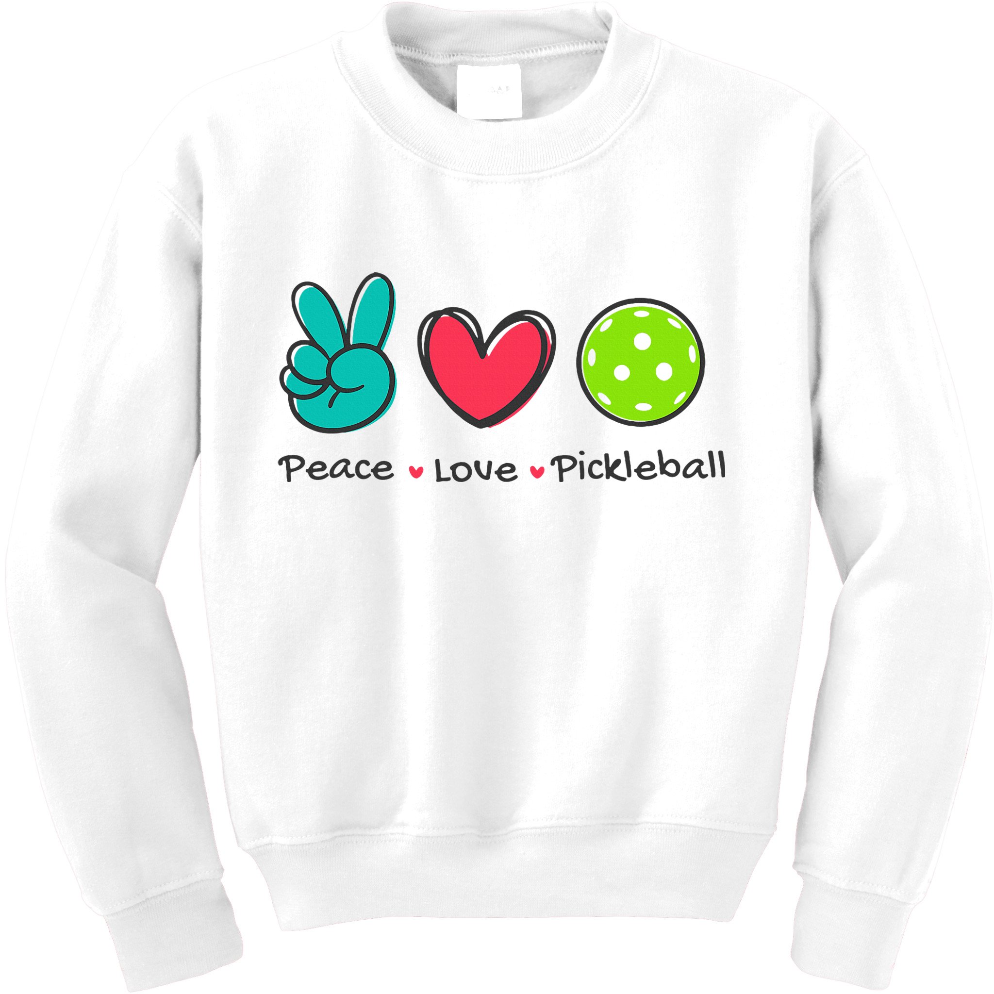 Pickleball Court Play Funny Peace & Love Design Kids Sweatshirt