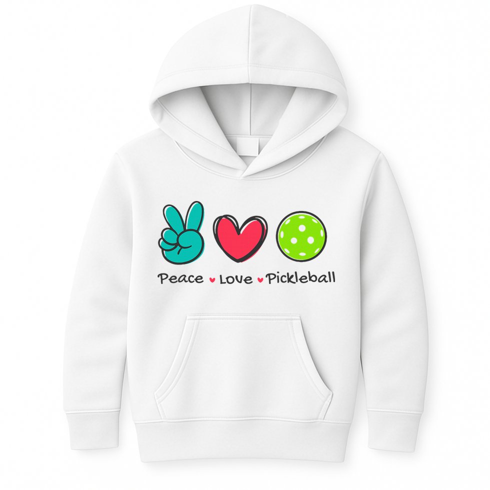 Pickleball Court Play Funny Peace & Love Design Kids Hoodie