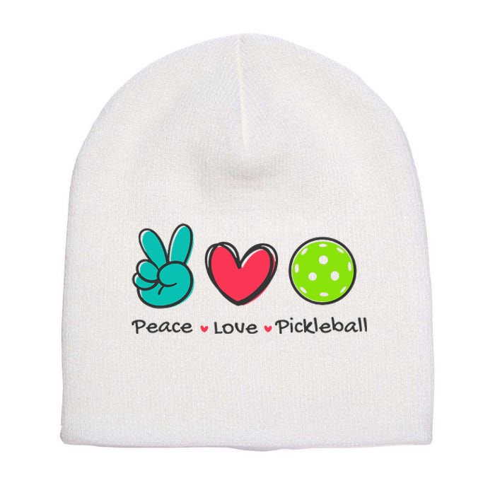 Pickleball Court Play Funny Peace & Love Design Short Acrylic Beanie