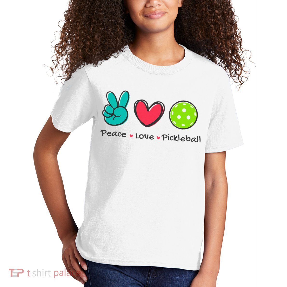 Pickleball Court Play Funny Peace & Love Design Kids T-Shirt