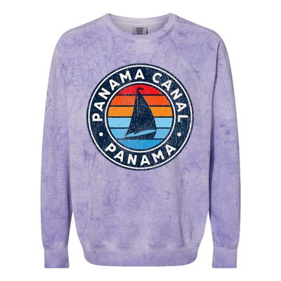 Panama Canal Panama Vintage Sailboat Retro 70s Colorblast Crewneck Sweatshirt