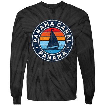 Panama Canal Panama Vintage Sailboat Retro 70s Tie-Dye Long Sleeve Shirt