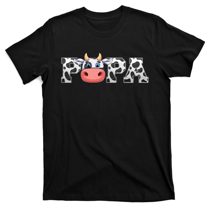 Papa Cow Print Cow Animal Pattern Farmer Cow Father Papa T-Shirt