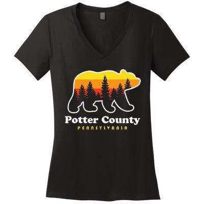 Potter County Pennsylvania Susquehannock State Forest Bear Women's V-Neck T-Shirt