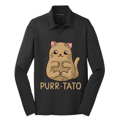 Purrtato Cat Potato Cat Lover Idaho Potatoes Silk Touch Performance Long Sleeve Polo