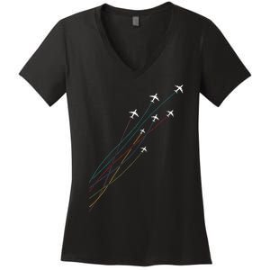 Pilot Commercial Passenger Airplanes Aeroplanes Airline Gift Women's V-Neck T-Shirt