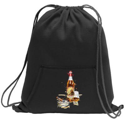 Pappy & Cigar Painting, Blantons, Buffalo Trace Sweatshirt Cinch Pack Bag