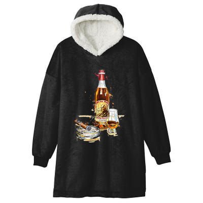 Pappy & Cigar Painting, Blantons, Buffalo Trace Hooded Wearable Blanket