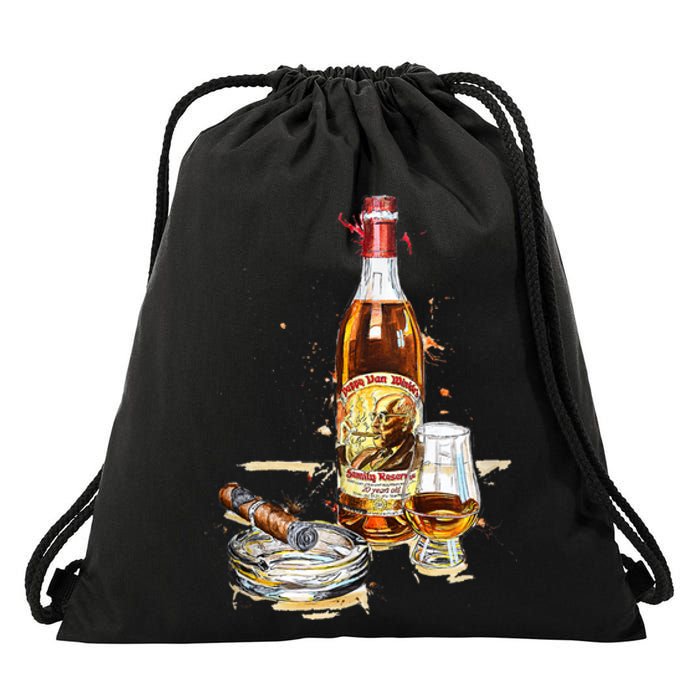 Pappy & Cigar Painting, Blantons, Buffalo Trace Drawstring Bag