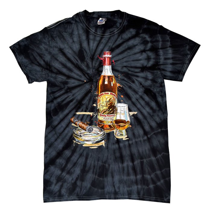 Pappy & Cigar Painting, Blantons, Buffalo Trace Tie-Dye T-Shirt