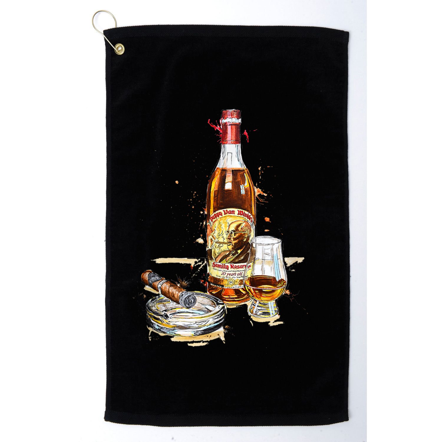 Pappy & Cigar Painting, Blantons, Buffalo Trace Golf Towel