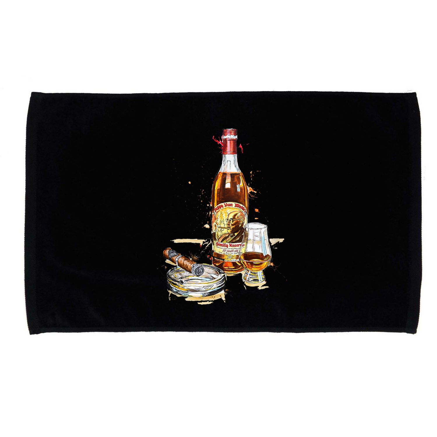 Pappy & Cigar Painting, Blantons, Buffalo Trace Microfiber Hand Towel