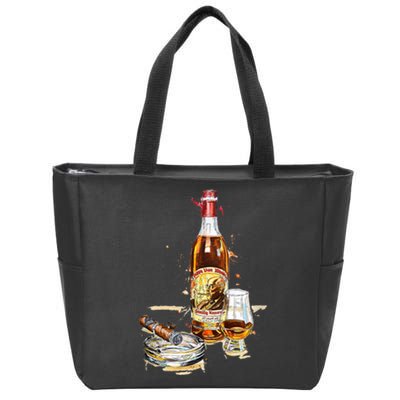 Pappy & Cigar Painting, Blantons, Buffalo Trace Zip Tote Bag