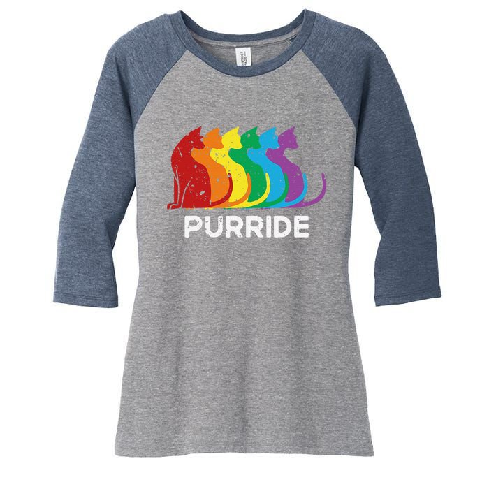 Purride Cat Pride Ally Lgbt Community Rainbow Pride Women's Tri-Blend 3/4-Sleeve Raglan Shirt