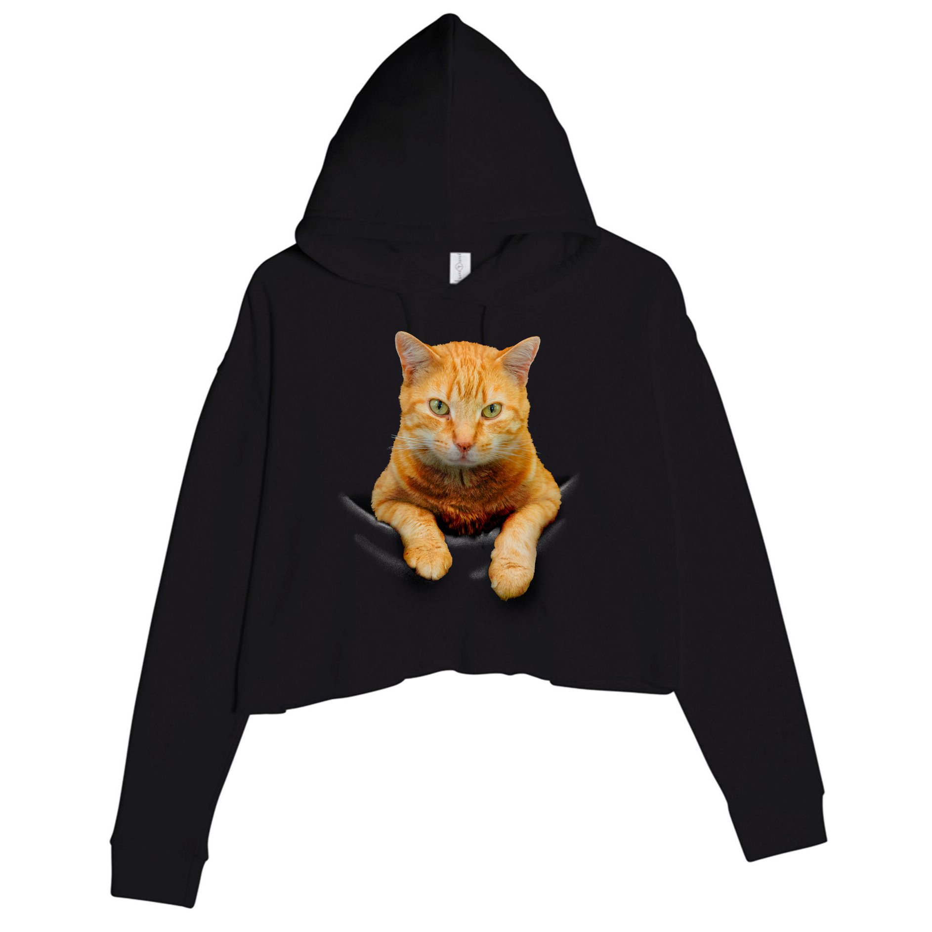 Pocket Cat Crop Fleece Hoodie
