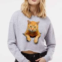 Pocket Cat Cropped Pullover Crew