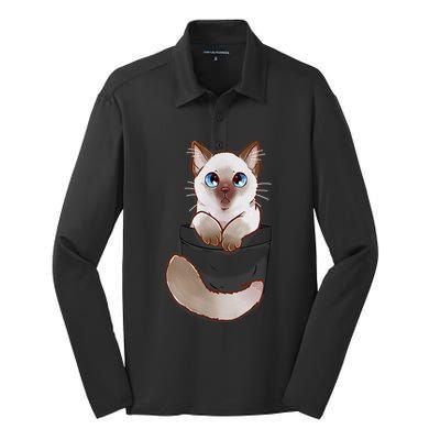 Pocket Cute Ragdoll Kitten Kitty Cat Silk Touch Performance Long Sleeve Polo