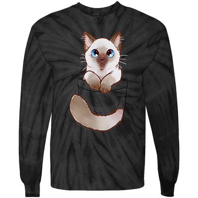 Pocket Cute Ragdoll Kitten Kitty Cat Tie-Dye Long Sleeve Shirt