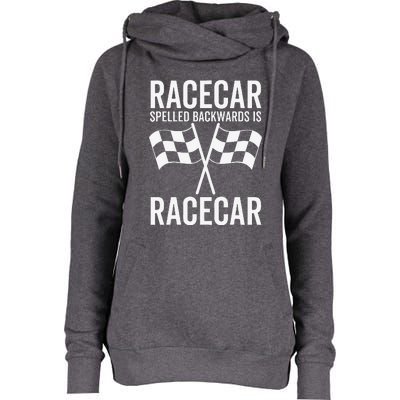 Pit Crew Race Car Checkered Flag Team Auto Racing Womens Funnel Neck Pullover Hood