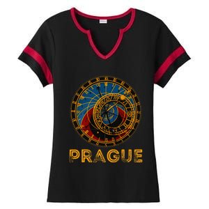 Prague Czech Republic Souvenir Astronomical Clock Prague Ladies Halftime Notch Neck Tee