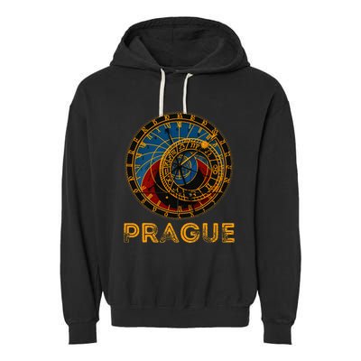 Prague Czech Republic Souvenir Astronomical Clock Prague Garment-Dyed Fleece Hoodie