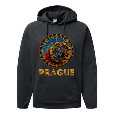 Prague Czech Republic Souvenir Astronomical Clock Prague Performance Fleece Hoodie