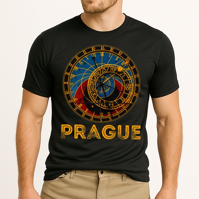 Prague Czech Republic Souvenir Astronomical Clock Prague Cooling Performance Crew T-Shirt