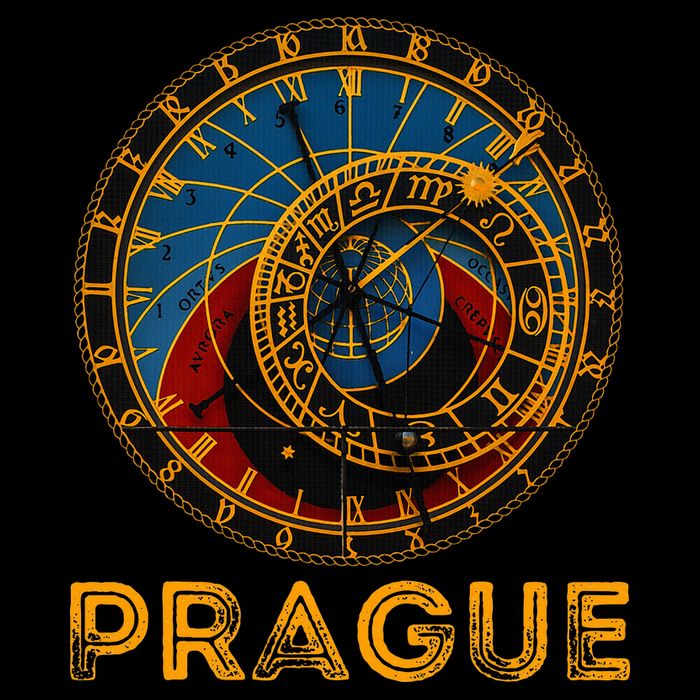 Prague Czech Republic Souvenir Astronomical Clock Prague Cooling Performance Crew T-Shirt