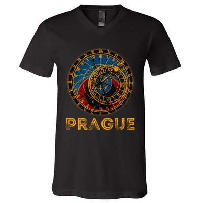 Prague Czech Republic Souvenir Astronomical Clock Prague V-Neck T-Shirt