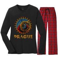 Prague Czech Republic Souvenir Astronomical Clock Prague Women's Long Sleeve Flannel Pajama Set 